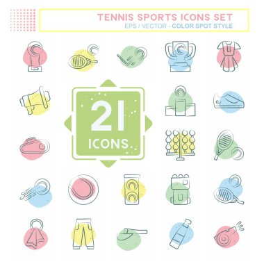 Icon Set Tenis Sporları. Hobi sembolüyle ilgili. Renkli Leke Biçimi. Basit tasarım çizimi