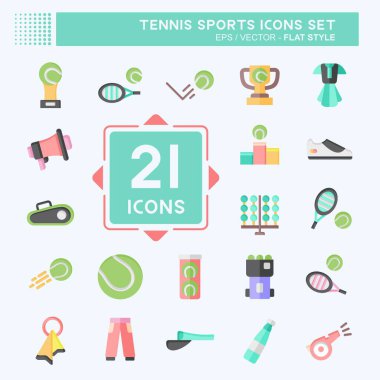 Icon Set Tenis Sporları. Hobi sembolüyle ilgili. Düz stil. Basit tasarım çizimi
