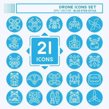 Simge Ayarlı Drone. Teknoloji sembolüyle ilgili. Mavi gözlü. Basit tasarım çizimi