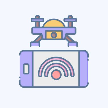 Simge Akıllı Telefon Kontrolü. Drone sembolüyle ilgili. Karalama stili. Basit tasarım çizimi