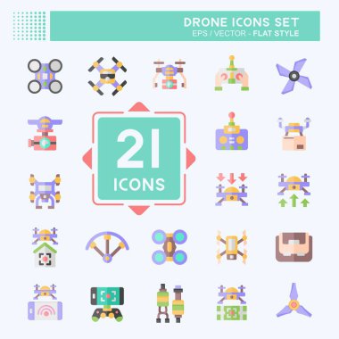 Simge Ayarlı Drone. Teknoloji sembolüyle ilgili. Düz stil. Basit tasarım çizimi