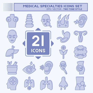 Simge Belirleme Tıbbi Uzmanlıkları. Sağlıklı sembolle ilgili. İki ton stili. Basit tasarım çizimi