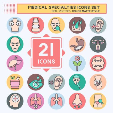 Simge Belirleme Tıbbi Uzmanlıkları. Sağlıklı sembolle ilgili. renk arkadaşı stili. Basit tasarım çizimi