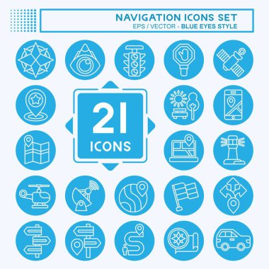 Simge Ayarlama Seyrüsefer. Tatil sembolüyle ilgili. Mavi gözlü. Basit tasarım çizimi