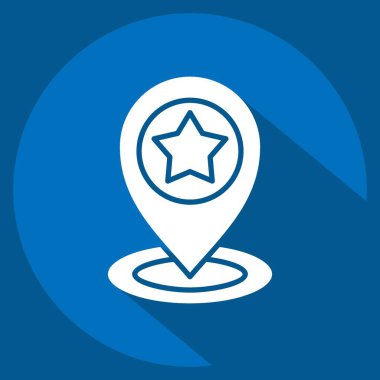 Simge Pin Noktası. Navigasyon sembolüyle ilgili. Uzun gölge tarzı. Basit tasarım çizimi