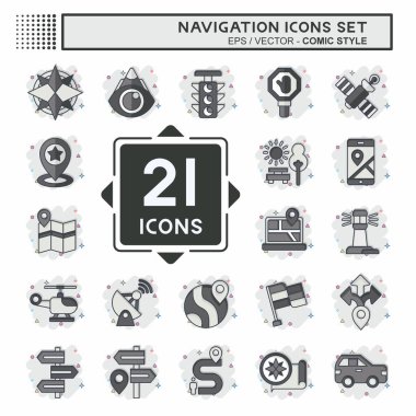 Simge Ayarlama Seyrüsefer. Tatil sembolüyle ilgili. Çizgi roman. Basit tasarım çizimi