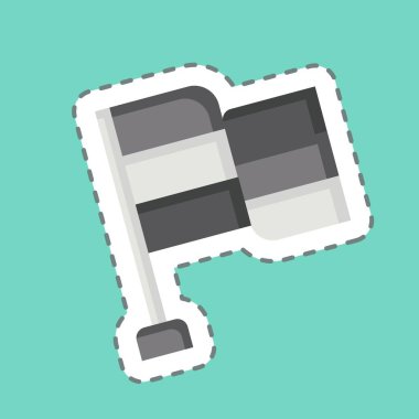 Etiket çizgisi Bayrak 'ı kesti. Navigasyon sembolüyle ilgili. Basit tasarım çizimi