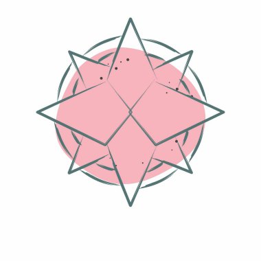 İkon Rüzgâr Gülü. Navigasyon sembolüyle ilgili. Renkli Leke Biçimi. Basit tasarım çizimi