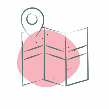 Simge Haritası Araması. Navigasyon sembolüyle ilgili. Renkli Leke Biçimi. Basit tasarım çizimi