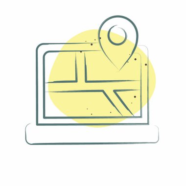 Simge Harita Konumu. Navigasyon sembolüyle ilgili. Renkli Leke Biçimi. Basit tasarım çizimi