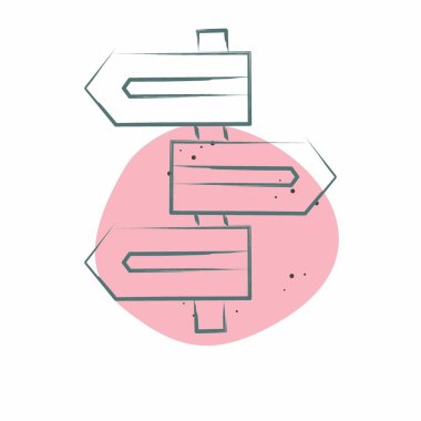 Simge Yön İşareti. Navigasyon sembolüyle ilgili. Renkli Leke Biçimi. Basit tasarım çizimi