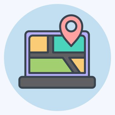 Simge Harita Konumu. Navigasyon sembolüyle ilgili. renk arkadaşı stili. Basit tasarım çizimi