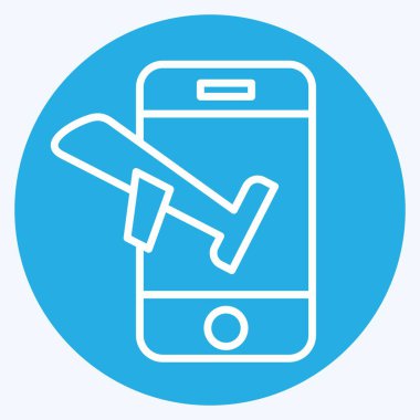 Simge Mobil Kontrolü. Otel Hizmeti sembolüyle ilgili. Mavi gözlü. Basit tasarım çizimi