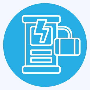 Simge Mobil Şarj İstasyonu. Otel Hizmeti sembolüyle ilgili. Mavi gözlü. Basit tasarım çizimi