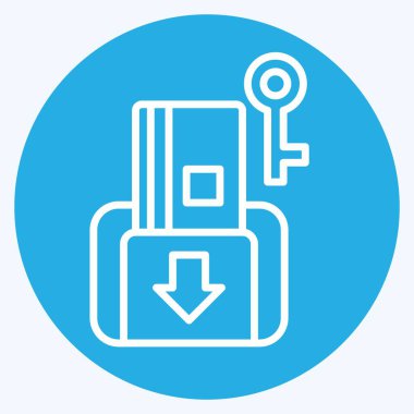 Simge Anahtar Kartı. Otel Hizmeti sembolüyle ilgili. Mavi gözlü. Basit tasarım çizimi