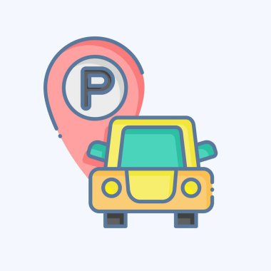 Simgesiz park yeri. Otel Hizmeti sembolüyle ilgili. Karalama stili. Basit tasarım çizimi