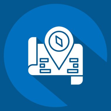 Simge Turist Haritası. Otel Hizmeti sembolüyle ilgili. Uzun gölge tarzı. Basit tasarım çizimi