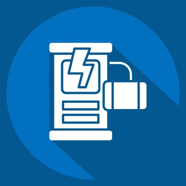 Simge Mobil Şarj İstasyonu. Otel Hizmeti sembolüyle ilgili. Uzun gölge tarzı. Basit tasarım çizimi