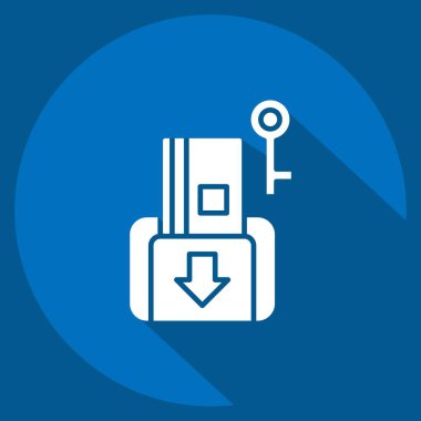 Simge Anahtar Kartı. Otel Hizmeti sembolüyle ilgili. Uzun gölge tarzı. Basit tasarım çizimi