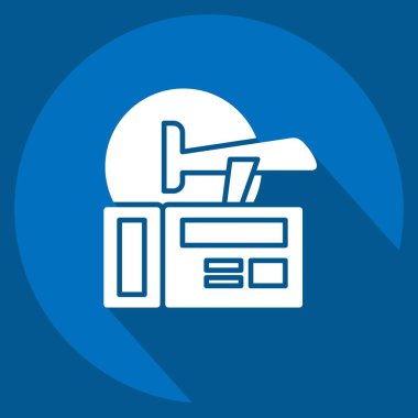 Simge Uçuş Bileti Rezervasyonu. Otel Hizmeti sembolüyle ilgili. Uzun gölge tarzı. Basit tasarım çizimi