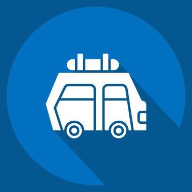 Icon Araba Kiralama. Otel Hizmeti sembolüyle ilgili. Uzun gölge tarzı. Basit tasarım çizimi