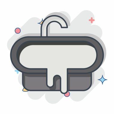 İkon Bathub. Otel Hizmeti sembolüyle ilgili. Çizgi roman. Basit tasarım çizimi