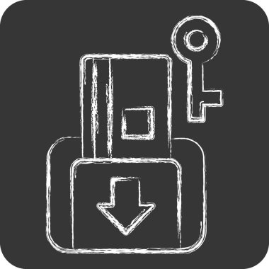 Simge Anahtar Kartı. Otel Hizmeti sembolüyle ilgili. Tebeşir stili. Basit tasarım çizimi