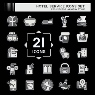 Icon Set Otel Servisi. Tatil sembolüyle ilgili. Parlak bir stil. Basit tasarım çizimi