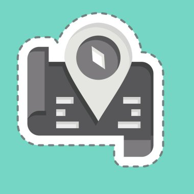 Çıkartma hattı Turist Haritasını kesti. Otel Hizmeti sembolüyle ilgili. Basit tasarım çizimi