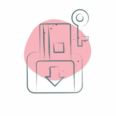 Simge Anahtar Kartı. Otel Hizmeti sembolüyle ilgili. Renkli Leke Biçimi. Basit tasarım çizimi