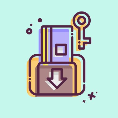 Simge Anahtar Kartı. Otel Hizmeti sembolüyle ilgili. MBE tarzı. Basit tasarım çizimi