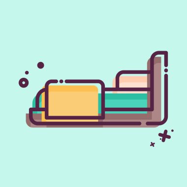 İkon yatak odası. Otel Hizmeti sembolüyle ilgili. MBE tarzı. Basit tasarım çizimi