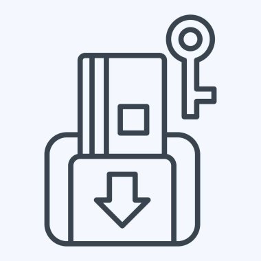 Simge Anahtar Kartı. Otel Hizmeti sembolüyle ilgili. Sıra tarzı. Basit tasarım çizimi