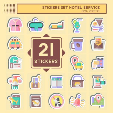 Sticker Set Otel Servisi. Tatil sembolüyle ilgili. Basit tasarım çizimi