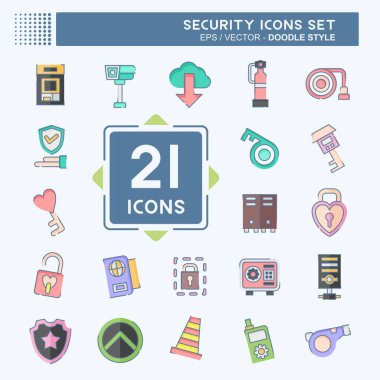 Icon Set Security. related to Technology symbol. doodle style. simple design illustration clipart