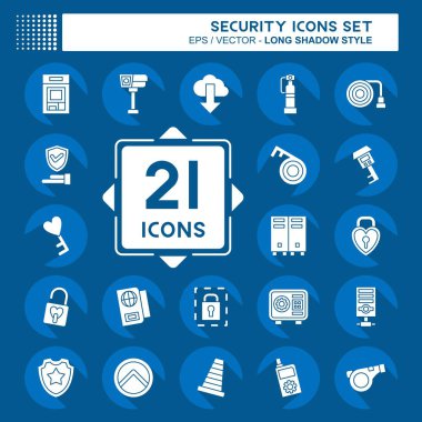 Icon Set Security. related to Technology symbol. long shadow style. simple design illustration clipart