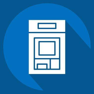 Simge ATM 'si. Güvenlik sembolüyle ilgili. Uzun gölge tarzı. Basit tasarım çizimi