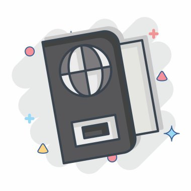 Simge Pasaportu. Güvenlik sembolüyle ilgili. Çizgi roman. Basit tasarım çizimi