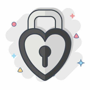 Güvenlik sembolüyle ilgili ikon asma kilit 2. Çizgi roman. Basit tasarım çizimi