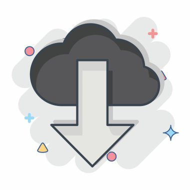 Simge Bulutu Bilgisayarı. Güvenlik sembolüyle ilgili. Çizgi roman. Basit tasarım çizimi