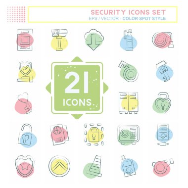 Simge Güvenliği Ayarla. Teknoloji sembolüyle ilgili. Renkli Leke Biçimi. Basit tasarım çizimi