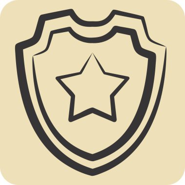 Icon Kalkanı 2, Güvenlik Sembolü ile ilgili. El çizimi tarzı. Basit tasarım çizimi