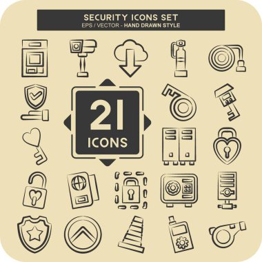 Icon Set Security. related to Technology symbol. hand drawn style. simple design illustration clipart
