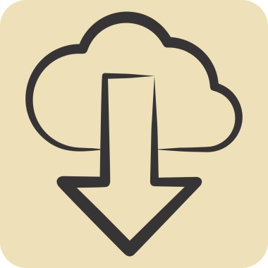 Simge Bulutu Bilgisayarı. Güvenlik sembolüyle ilgili. El çizimi tarzı. Basit tasarım çizimi