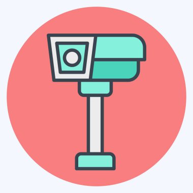 Simge CCTV. Güvenlik sembolüyle ilgili. renk arkadaşı stili. Basit tasarım çizimi