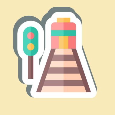 Çıkartma Demiryolu. Tren İstasyonu sembolüyle ilgili. Basit tasarım çizimi