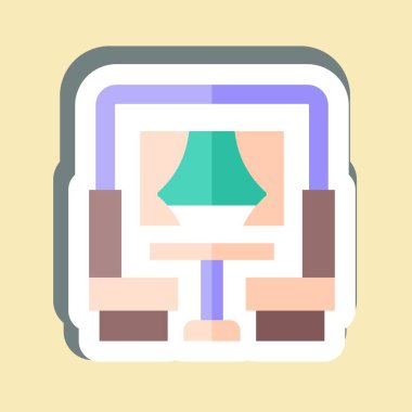 Çıkartmalı Yemek Arabası. Tren İstasyonu sembolüyle ilgili. Basit tasarım çizimi