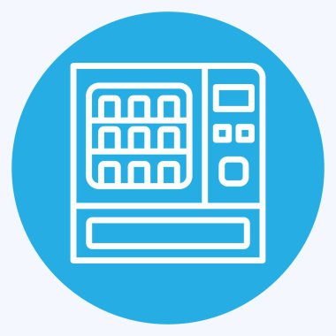 Simge İçen Su Satış Makinesi. Tren İstasyonu sembolüyle ilgili. Mavi gözlü. Basit tasarım çizimi