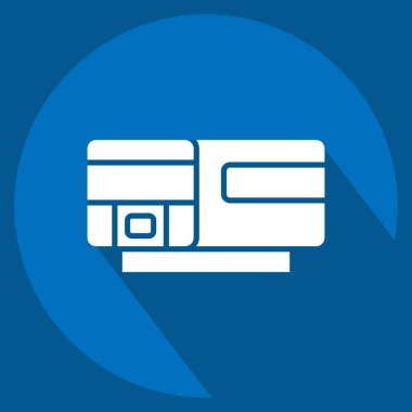 Simge Treni. Tren İstasyonu sembolüyle ilgili. Uzun gölge tarzı. Basit tasarım çizimi