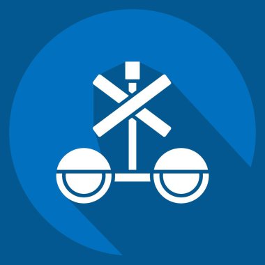 Simge Tren Durağı tabelası. Tren İstasyonu sembolüyle ilgili. Uzun gölge tarzı. Basit tasarım çizimi